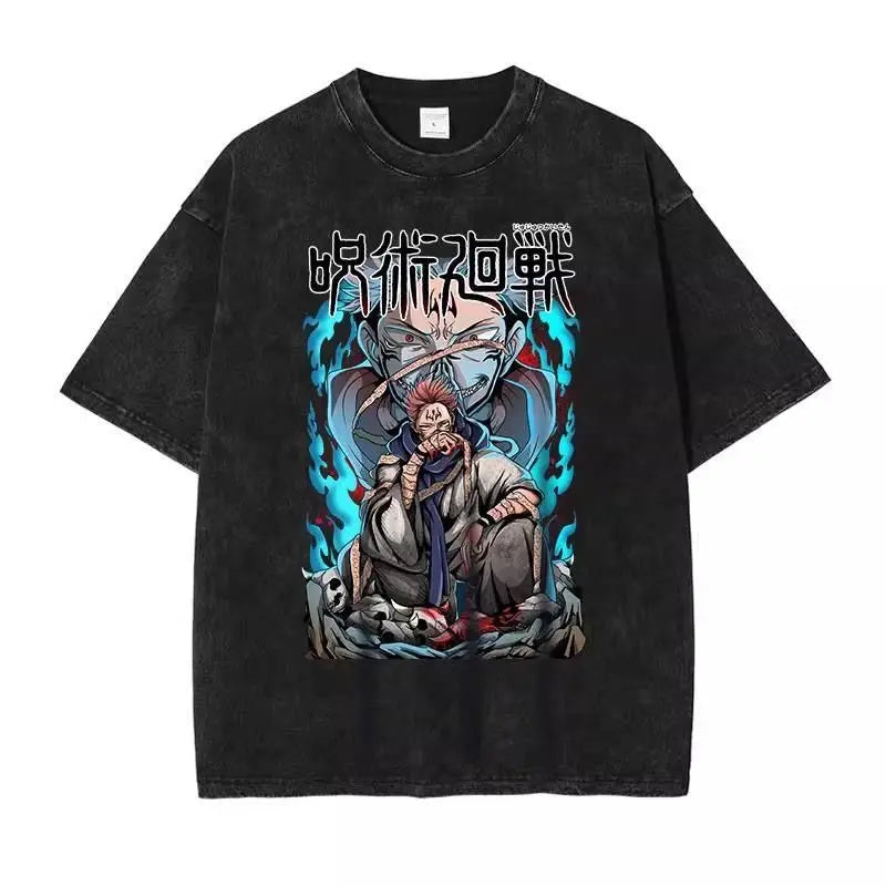 Jujutsu Kaisen Vintage Washed Cotton T-Shirt featuring bold graphic design and relaxed fit for anime fans.