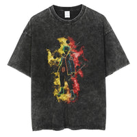 Men's vintage Naruto Rock Lee Streetwear T Shirt in a washed black style, featuring an anime graphic of the taijutsu master.