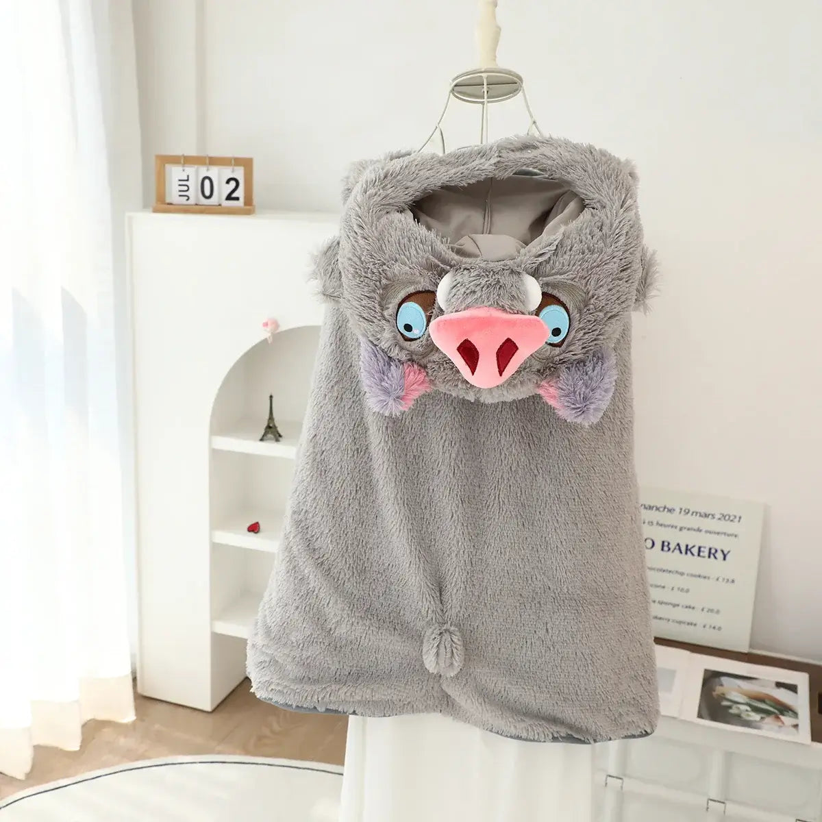 Inosuke Boar Head Plush Cosplay Neck Pillow U-shaped hooded travel blackout cloak anime prop