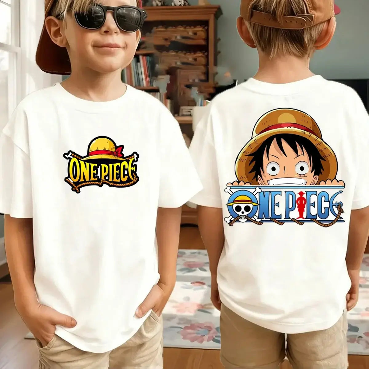 Zoro kids t-shirt One Piece Harajuku pure cotton short sleeve summer top featuring Roronoa Zoro and Luffy anime print for boys