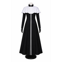 Aizen Sousuke TYBW Cosplay Costume black robe with white shoulder cape and gloves, perfect for conventions.