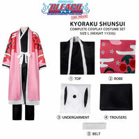Shunsui Kyoraku BLEACH TYBW Cosplay Costume showcased in a vibrant five-piece outfit with printed robe.