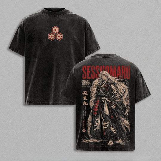 Sesshomaru Inuyasha Vintage Washed Oversized T-Shirt anime streetwear front view