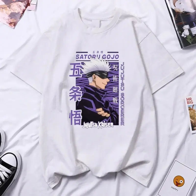 A high-quality Anime Gojo Satoru T-shirt in a summer Y2k style for men and women.