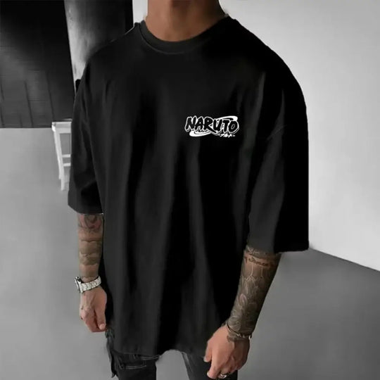 Itachi Uchiha Printed Anime T-Shirt worn lifestyle shot summer Japanese anime fashion cotton tee