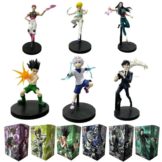 High-quality Hunter x Hunter Anime Figures featuring Gon Freecss, Killua Zoldyck, and Kurapika in dynamic action poses for adult room decor.