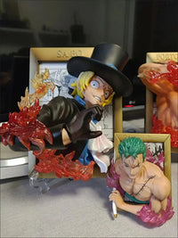 A large, handmade One Piece Three Brothers Statue featuring a 3D photo frame design with young Luffy, Ace, and Sabo for desktop decoration.