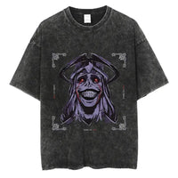 A trendy Solo Leveling Vintage T-shirt featuring a Sung Jinwoo graphic print, designed with a retro washed cotton finish for Harajuku streetwear.