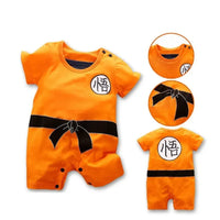 A newborn infant wearing one of the Anime Baby Rompers, a cosplay costume available in Akatsuki, Nezuko, and Tanjirou styles.