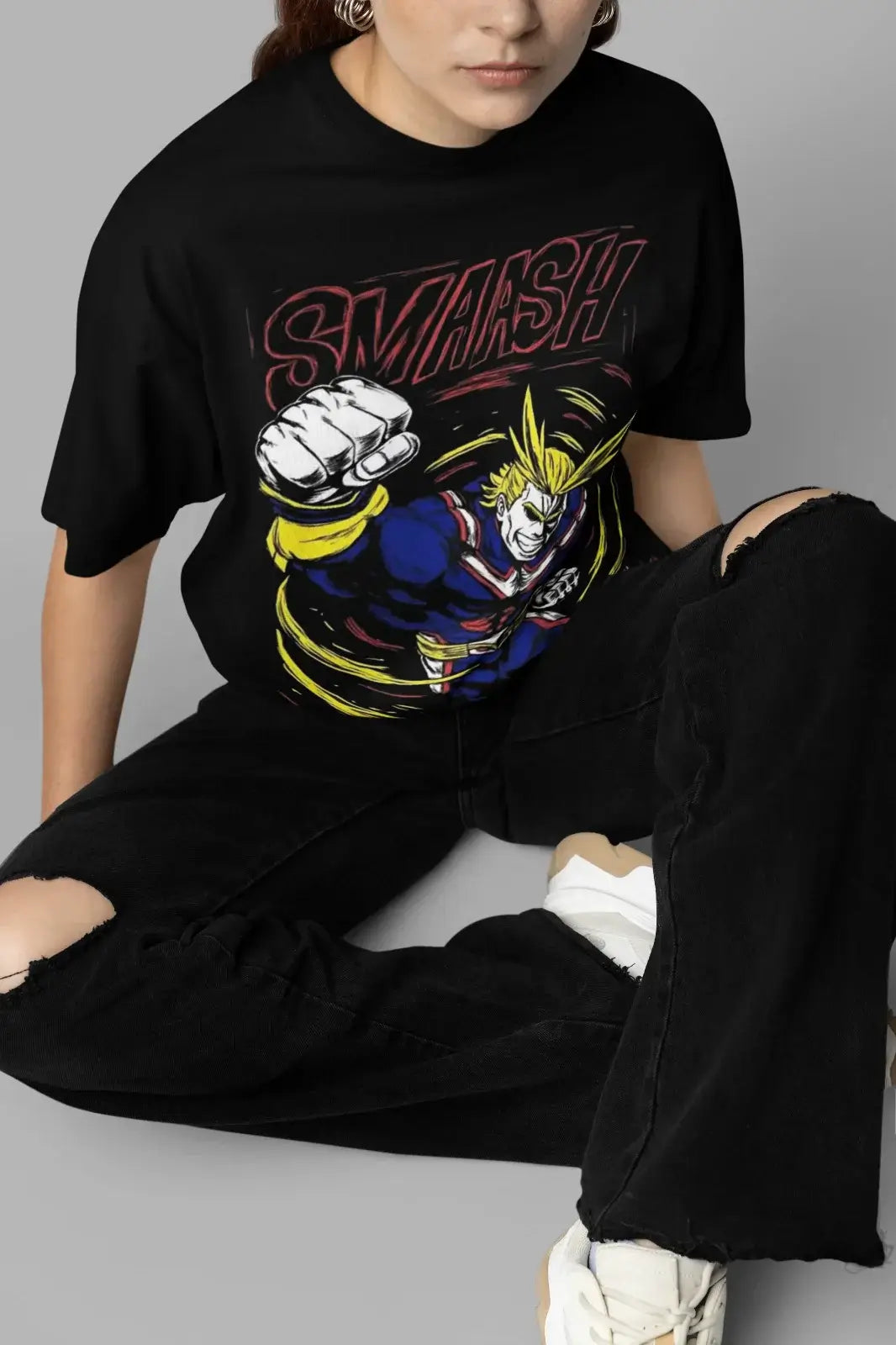 A high-quality All Might Shirt featuring a collage graphic of Izuku Midoriya, Katsuki Bakugo, Shoto Todoroki, and Dabi for anime fans.