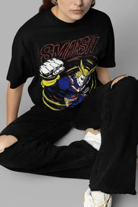 A high-quality All Might Shirt featuring a collage graphic of Izuku Midoriya, Katsuki Bakugo, Shoto Todoroki, and Dabi for anime fans.