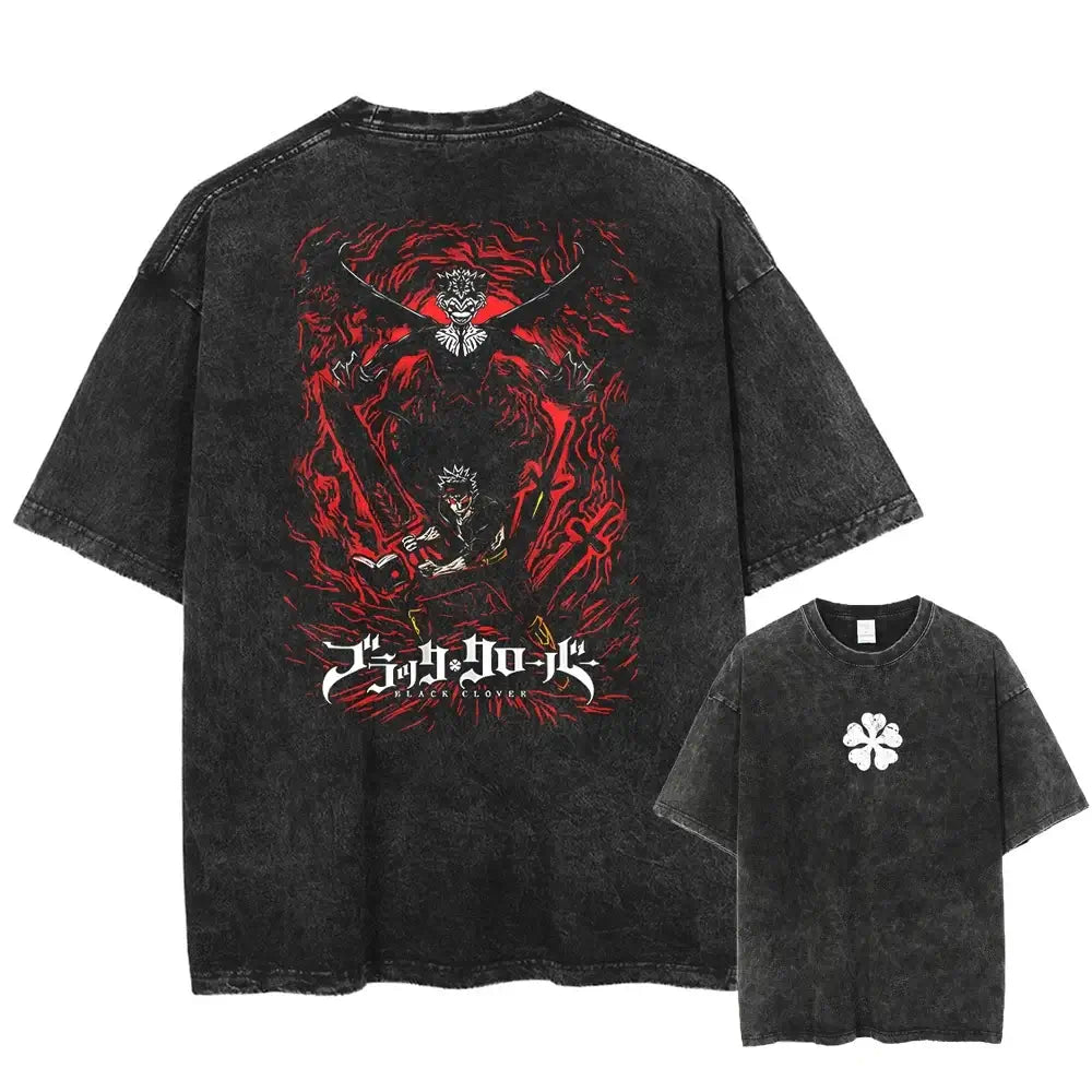 Asta Black Clover Manga Streetwear T-Shirt featuring a graphic design on a washed cotton oversized tee.