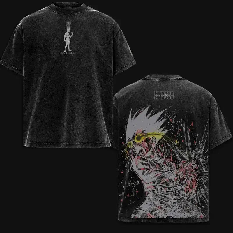 Gon Freecss Hunter x Hunter Manga Washed T-Shirt close-up showing printed artwork and washed fabric appearance