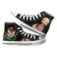 High-top Demon Slayer Canvas Shoes featuring Tanjiro Kamado and Jibaku Shounen Hanako-kun anime prints for casual fashion.