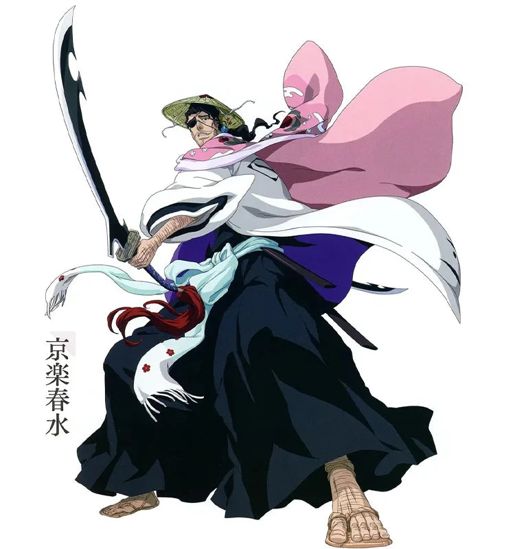 Shunsui Kyoraku BLEACH TYBW Cosplay Costume showcased in a vibrant five-piece outfit with printed robe.