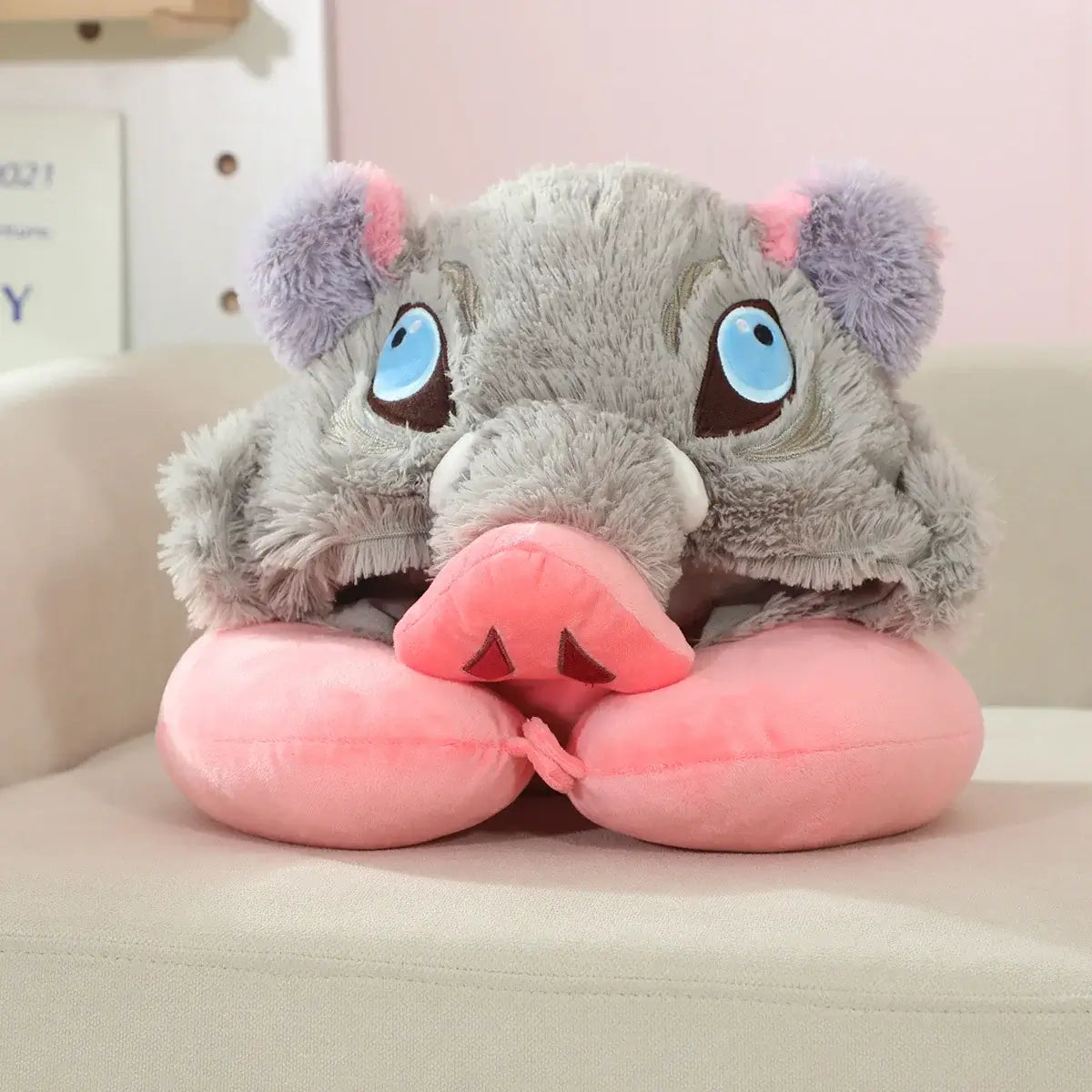 Inosuke Boar Head Plush Cosplay Neck Pillow U-shaped hooded travel blackout cloak anime prop