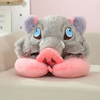 Inosuke Boar Head Plush Cosplay Neck Pillow U-shaped hooded travel blackout cloak anime prop