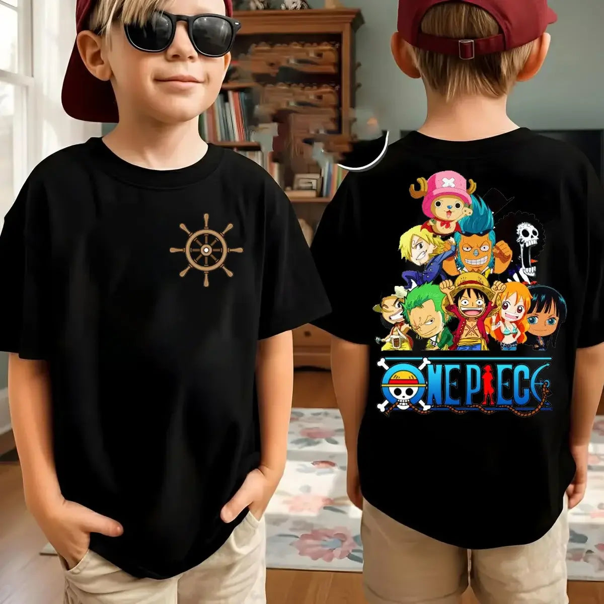 Zoro kids t-shirt One Piece Harajuku pure cotton short sleeve summer top featuring Roronoa Zoro and Luffy anime print for boys