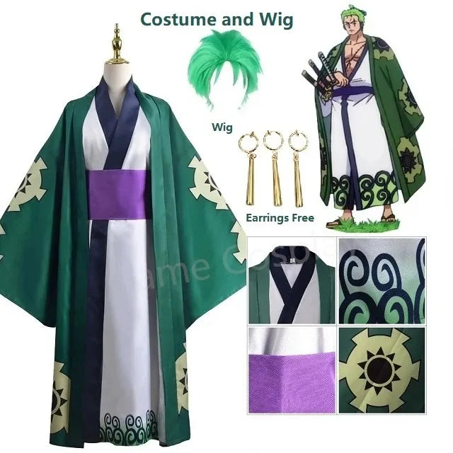Roronoa Zoro Green Kimono Cosplay Costume | One Piece
