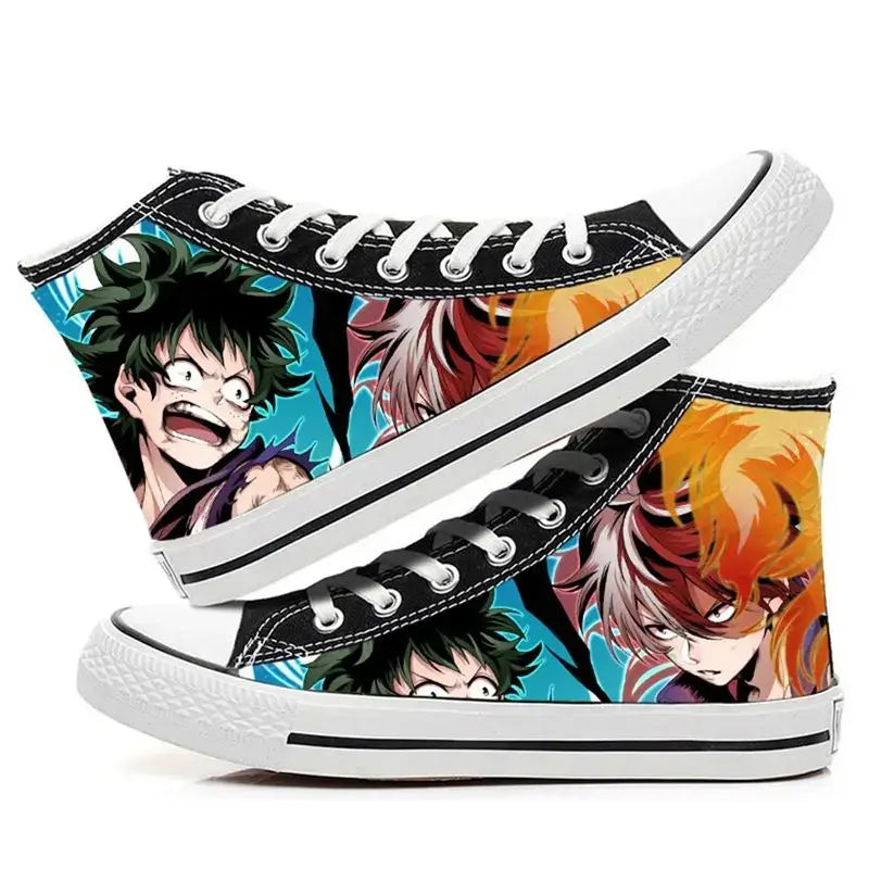 Breathable My Hero Academia Canvas Shoes featuring Izuku Midoriya anime art, designed as comfortable high-top student sneakers.