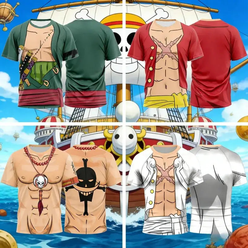 Luffy Cosplay T-Shirt One Piece 3D Printed Kids polyester short sleeve summer top unisex Monkey D Luffy full graphic front view