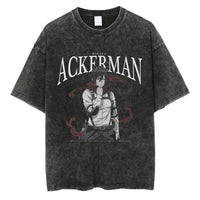 A vintage-washed Eren Jaeger T-Shirt featuring a gritty Attack on Titan manga graphic, styled as oversized Harajuku streetwear for men and women.