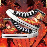 High-top Demon Slayer Canvas Shoes featuring Tanjiro Kamado and Jibaku Shounen Hanako-kun anime prints for casual fashion.