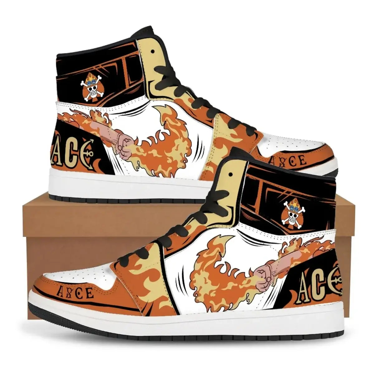 A pair of custom One Piece Basketball Shoes featuring anime designs of Luffy and Zoro, suitable as unisex sneakers.