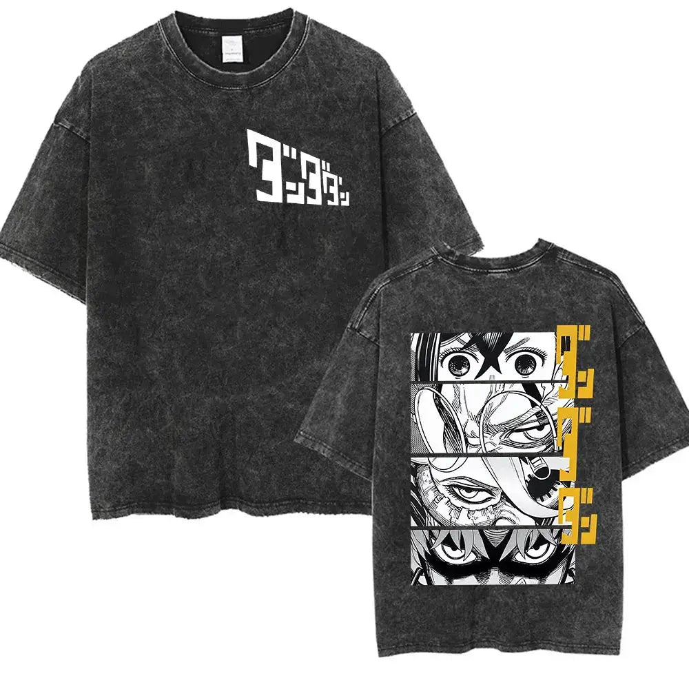 A unisex vintage washed Japan Anime Dandadan Okarun Graphic T Shirt made from high-quality cotton for streetwear fashion.