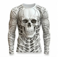 A man wearing the oversized Creative Design 3D Skull Print Men's T-Shirt with long sleeves.