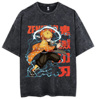 A trendy oversized Demon Slayer Hooded Sweatshirt featuring colorful anime character graphics, designed as casual autumn streetwear for men and women.