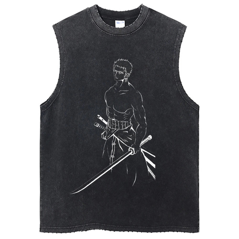 One Piece Vintage Washed Graphic Tank Top | Cotton Streetwear