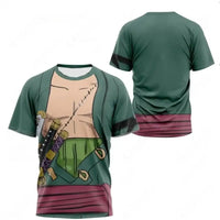 Luffy Cosplay T-Shirt One Piece 3D Printed Kids showing front and back view, perfect for summer wear.