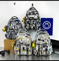 A high-capacity One Piece Luffy Backpack featuring a vibrant graffiti print of Monkey D. Luffy, designed as a durable school bag for middle and high students.