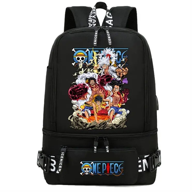 One Piece Anime Polyester School Travel Backpack featuring vibrant artwork and stylish design for teens.