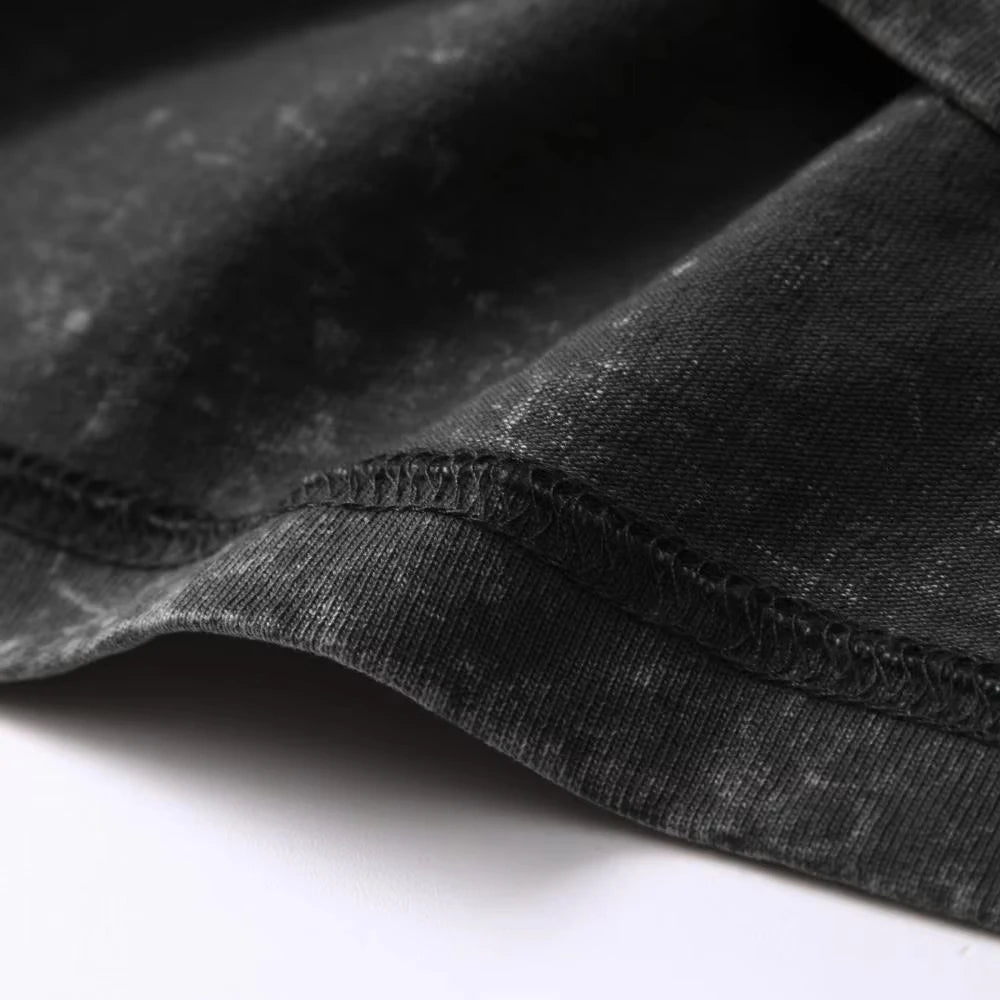 Close-up of One Piece Luffy Gear 5 Nika Harajuku Washed T-Shirt print washed cotton retro detail
