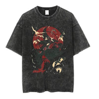 A retro washed Uchiha Sasuke T-shirt featuring a high-quality anime graphic print, designed as oversized cotton streetwear for men and women.