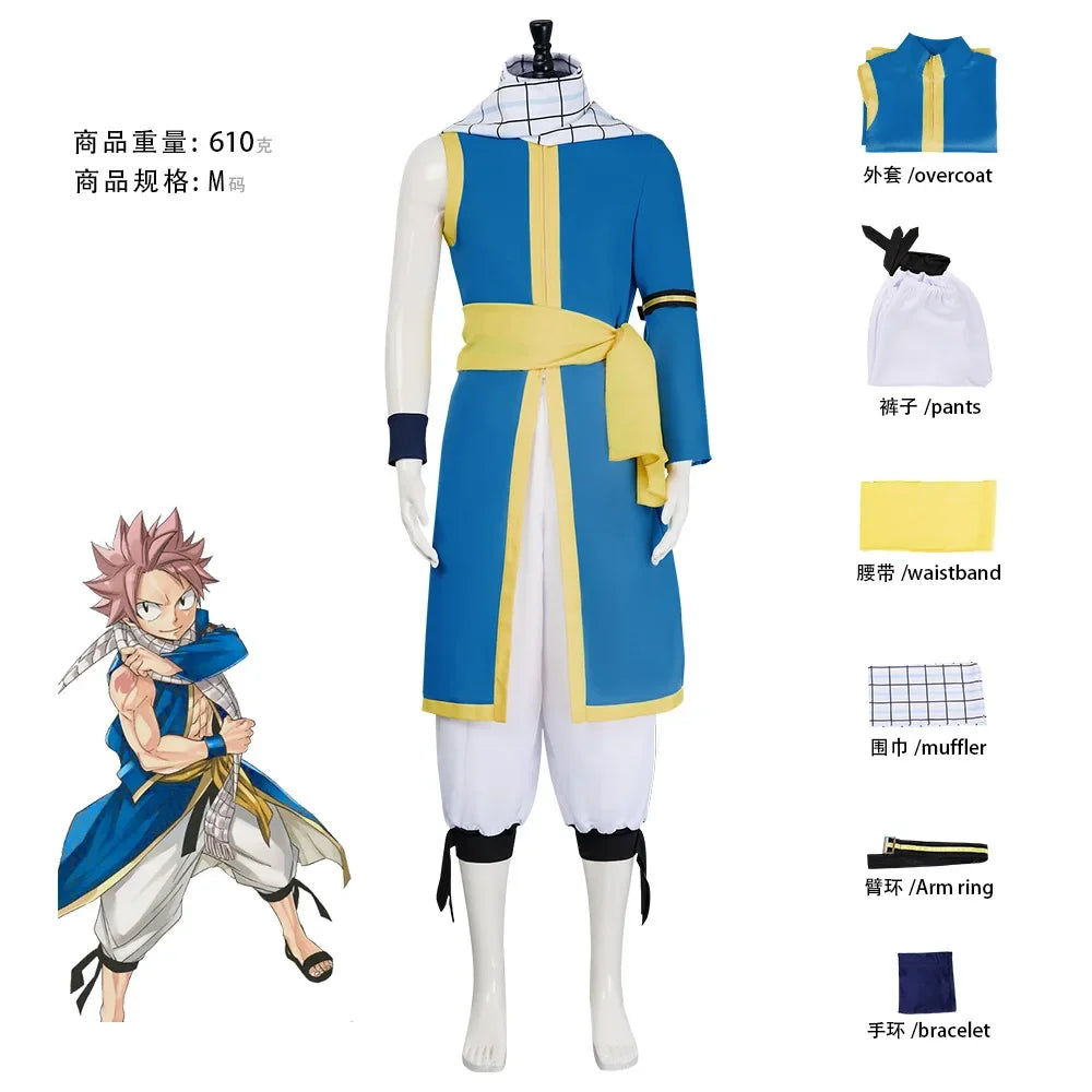 Natsu Dragneel Fairy Tail Cosplay Costume Blue Black Seven Years Later uniform Halloween men