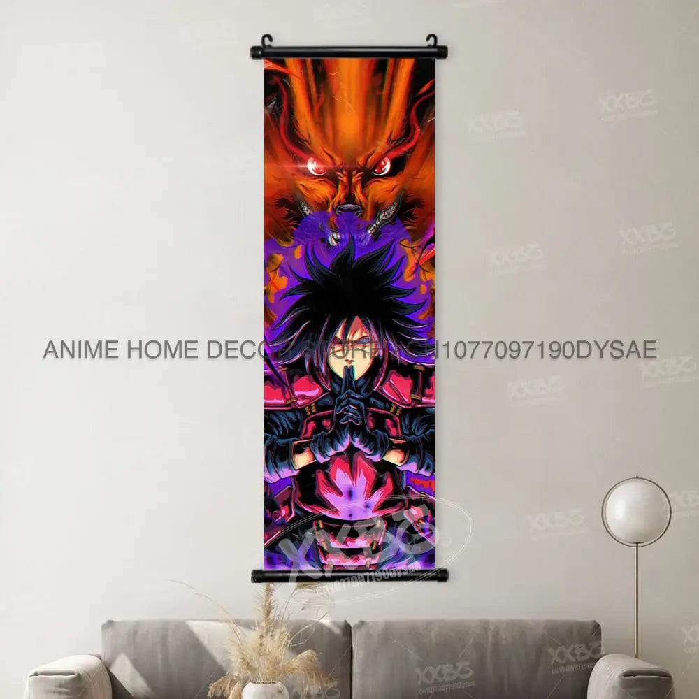 High-definition Naruto Posters hanging scroll featuring Uzumaki Naruto, Uchiha Sasuke, and Madara for anime home wall decoration.