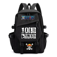 A lightweight canvas One Piece Backpack featuring kawaii anime characters, suitable for school, travel, and carrying a laptop computer.