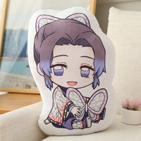 Demon Slayer Nezuko Kawaii Stuffed Plush Doll showcased with a girl holding the cushion featuring Nezuko and Tanjiro designs.