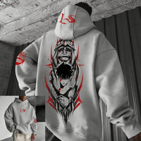 An oversized Solo Leveling Anime Hoodie featuring a dynamic graphic print of Sung Jin-Woo, styled as comfortable streetwear for men and women.