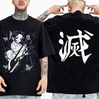Demon Slayer Cotton Parent-Child Anime T-Shirt worn by parent and child matching summer outfit