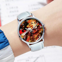 A stylish Demon Slayer Watch featuring two-dimensional anime art of Rengoku Kyoujurou and Tokitou Muichirou, designed as a trendy business wristwatch.