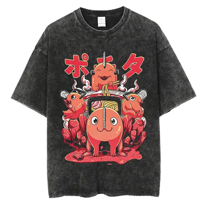 Chainsaw Man Power Print T-Shirt Y2K Harajuku washed cotton unisex anime tee men women