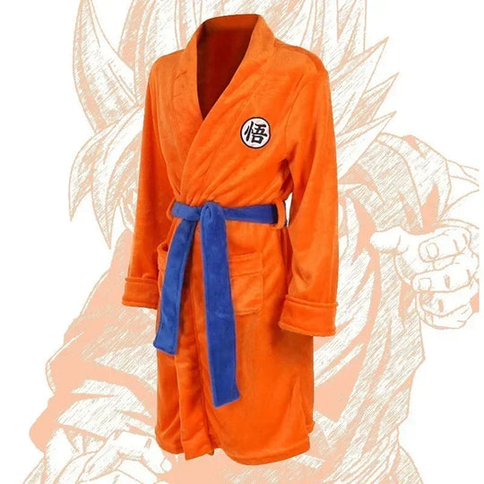 Dragon Ball Goku Flannel Anime Cosplay Bathrobe worn lifestyle shot home cosplay warm robe
