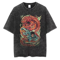 A washed black Naruto Vintage T-Shirt featuring a hip hop style anime print, designed as Harajuku streetwear for men and women.