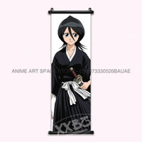 High-quality Bleach Anime Posters Japanese hanging scroll featuring Kurosaki Ichigo and Kuchiki Rukia printed on durable canvas for home decor.