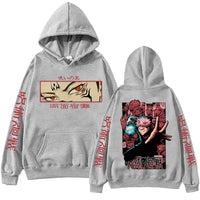 Itadori Hoodie Jujutsu Kaisen Harajuku Pullover fleece-lined polyester long sleeve hooded sweatshirt unisex Yuji Itadori design front view