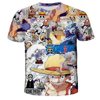 A breathable One Piece Luffy T-shirt featuring a cartoon graphic, designed as a loose-fit casual top for men and boys.